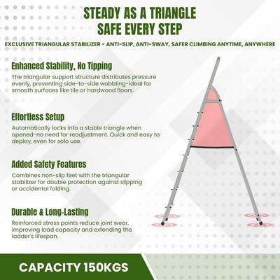 Egardenkart Aluminium Step Ladder for Home - 8 Steps | Anti-Slip Foldable Ladder for Home, Kitchen, Garden, Office | Lightweight, Portable Folding Ladder with Grip (Silver)