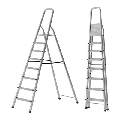 Aluminium Step Ladder for Home - 8 Steps | Anti-Slip Foldable Ladder for Home, Kitchen, Garden, Office | Lightweight, Portable Folding Ladder with Grip (Silver)