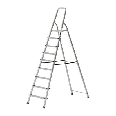 Aluminium Step Ladder for Home - 9 Steps | Anti-Slip Foldable Ladder for Home, Kitchen, Garden, Office | Lightweight, Portable Folding Ladder with Grip (Silver)