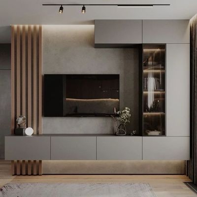 Trier Modern Tv Unit With Louvered Paneling & Storage | Modern Tv Stand | Tv Unit