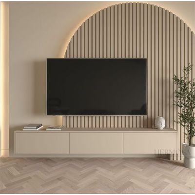 Juitul Ewerint Floating Tv Unit With Arched Slat Wall Panel | Modern Tv Stand | Tv Unit