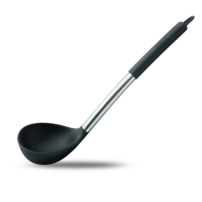 Beram  Silicone Soup Ladle With Stainless Steel Handles Heat Resistant Kitchen Utensil Non-Stick Safe Bpafree Cooking Tools Spatula Black (Single Soup Ladle)