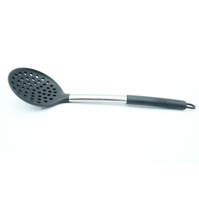 Beram Silicone Skimmer With Stainless Steel Handles Heat Resistant Kitchen Utensil Non-Stick Safe Bpafree Cooking Tools Spatula–Black (Single Skimmer)