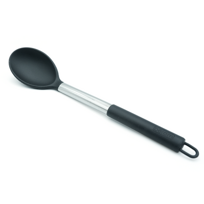 Beram Silicone Serving Spoon With Stainless Steel Handles Heat Resistant Kitchen Utensil Non-Stick Safe Bpafree Cooking Tools Spatula–Black (Single Serving Spoon)