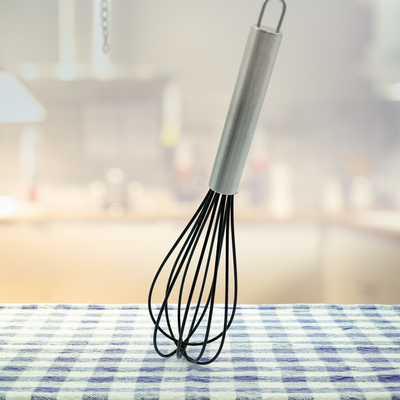 Beram  Silicone Head Whisk With Stainless Steel Handles Heat Resistant Kitchen Utensil Non-Stick Safe Bpafree Cooking Tools Spatula–Black (Single Whisk)