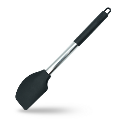 Beram Silicone Scraper With Stainless Steel Handle Heat Resistant Bpa Free Non-Stick Safe Spatula For Mixing Stirring Baking Folding Cooking & Scraping – Black (Single Silicone Scraper)