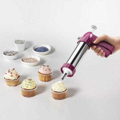 Metaltex Profi-Bisquick Cookie Gun & Icing Set – 2-in-1 Stainless Steel Biscuit Maker with 12 Discs & 5 Nozzles