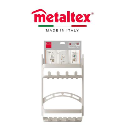 Metaltex Shower-Flex Shower Caddy – Adjustable Shower Organizer with Flexible Arms, 2 Shelves & Hooks – Compact Storage for Bottles up to 1L