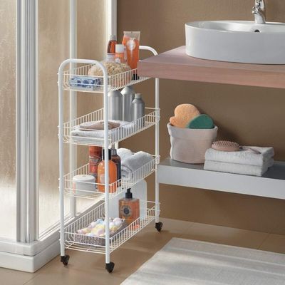 Metaltex Snello 4-Layer Multi-Purpose Cart – 4-Tier Rolling Storage Trolley with 360° Spinner Wheels, Easy Assembly, LDPE Plastic Coating