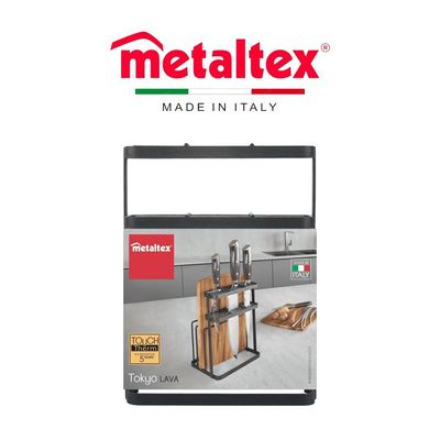 Metaltex Tokyo LAVA Knife & Cutting Board Rack – Matt Black, 15 Knife Slots + 2 Board Compartments