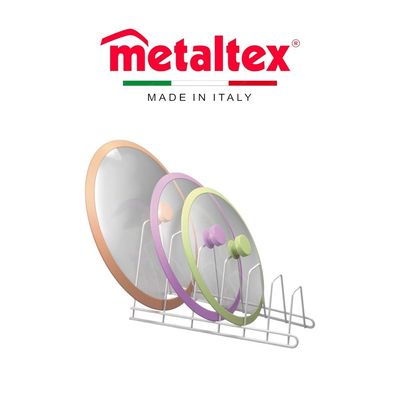 Metaltex Pot Lid & Tray Holder – 6 Slot Kitchen Organizer for Lids, Cutting Boards & Baking Trays – Iron Wire with LDPE Coating