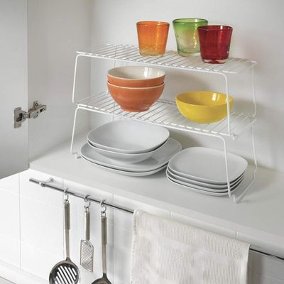 Metaltex Stackable Shelf – Bridge Multi-Purpose Shelf, Space-Saving Kitchen Organizer with LDPE Plastic Coating