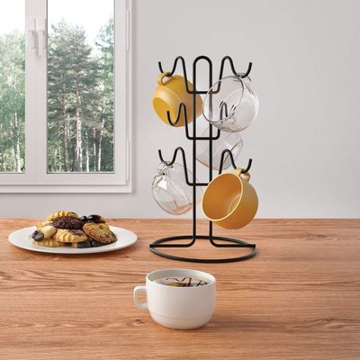 Metaltex 6-Mug Holder – Mug Tree Stand for Cups, Holds up to 6 Mugs, Touch-Therm Coating – LAVA