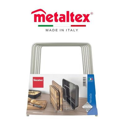 Metaltex Tray & Cutting Board Holder Nevada – 5-Slot Organizer – Iron Wire Body with Polytherm Metallic Coating – Durable Kitchen Storage