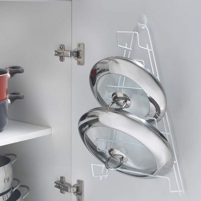 Metaltex Pot Lid Holder Kiwi – Space-Saving Lid Rack for up to 6 Pot Lids, Cutting Boards or Plates – Wall or Cabinet Door Mount – Plasticized Wire – Made in Italy