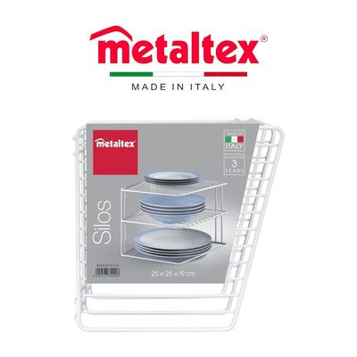 Metaltex Corner Rack Silos – 2-Tier Plate & Bowl Organizer – Space-Saving Corner Cabinet Insert – Sturdy Coated Wire, Made in Italy