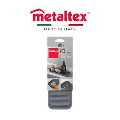 Metaltex Sink Tray Organizer – Compact Kitchen Sink Mat with Brush & Ring Holder