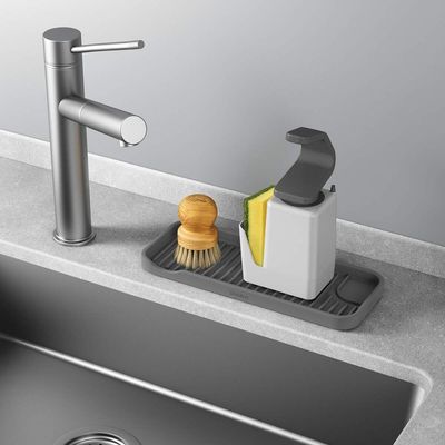 Metaltex Sink Tray Organizer – Compact Kitchen Sink Mat with Brush & Ring Holder