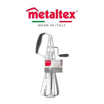 Metaltex Mechanical Whisk Crank Mixer – Stainless Steel Wires with ABS Plastic Handle – Manual Hand Beater for Baking & Cooking