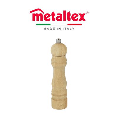 Metaltex Salt & Pepper Spice Mill – 17cm Ceramic Grinder – Rubberwood Body with Chromed Metal Accents – Durable Kitchen Grinder