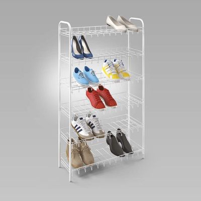 Metaltex 6-Tier Shoe Rack – White Shoe Organizer with Durable LDPE Plastic Coating, Space-Saving Storage for Up to 18 Pairs