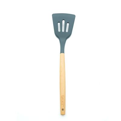 Beram Silicone Slotted Turner Cooking Utensil With Wooden Handles Heat Resistant Bpa Free Non-Stick Kitchen Tool For Frying Flipping Cooking - Grey (Single Slotted Turner)