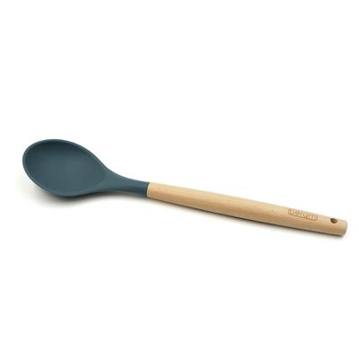 Beram Silicone Serving Spoon Cooking Utensil With Wooden Handles Heat Resistant Bpa Free Non-Stick Kitchen Tool For Serving And Mixing-Grey (Single Serving Spoon)