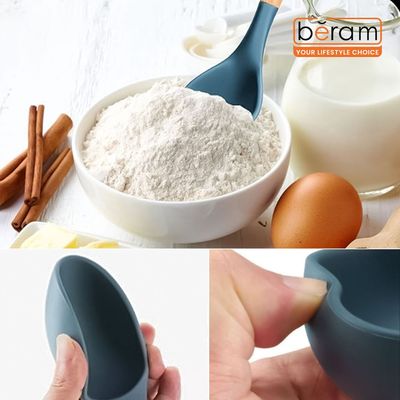 Beram Silicone Serving Spoon Cooking Utensil With Wooden Handles Heat Resistant Bpa Free Non-Stick Kitchen Tool For Serving And Mixing-Grey (Single Serving Spoon)