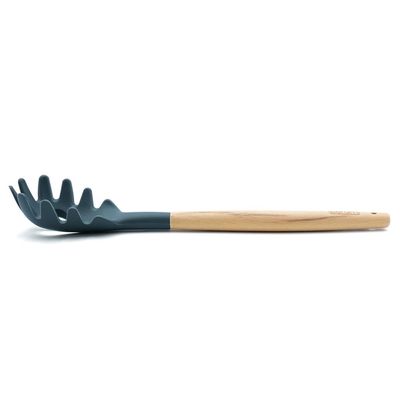 Beram Silicone Pasta Server Cooking Utensil With Wooden Handles Heat Resistant Bpa Free Non-Stick Kitchen Tool Spaghetti Server For Cooking Serving And Mixing-Grey (Single Pasta Server)