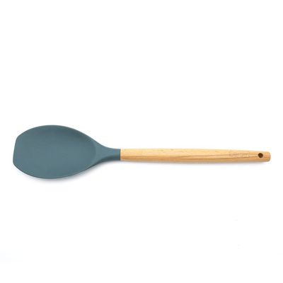 Beram Silicone  Salad Spoon Cooking Utensil With Wooden Handles Heat Resistant Bpa Free Non-Stick Kitchen Tools Set For Cooking Mixing Serving & Tossing Salads-Grey (Single Salad Spoon)