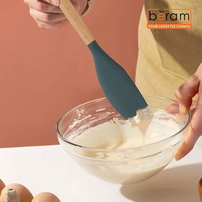 Beram  Silicone Scraper Spatula Cooking Utensil With Wooden Handles Heat Resistant Bpa Free Non-Stick Kitchen Tools Set For Cooking Baking Mixing-Grey (Single Scraper)