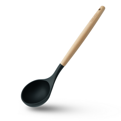 Beram Silicone Soup Ladle Cooking Utensil Set With Wooden Handles Heat Resistant Bpa Free Non-Stick Kitchen Tools For Cooking Baking Mixing Stirring Serving Frying Grilling – Black (Single Soup Ladle)