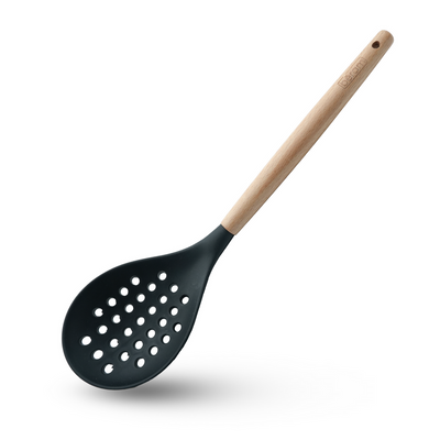 Beram Silicone Skimmer Cooking Utensil With Wooden Handles Heat Resistant Bpa Free Non-Stick Kitchen Tools For Cooking Baking Mixing Stirring Serving Frying Grilling – Black (Single Skimmer)