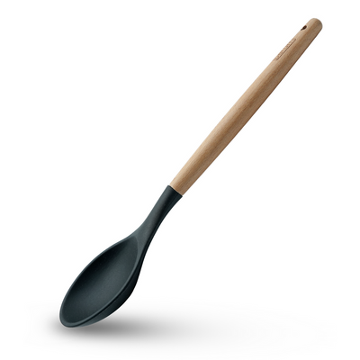 Beram Silicone Serving Spoon Cooking Utensil Set With Wooden Handles Heat Resistant Bpa Free Non-Stick Kitchen Tools For Cooking Baking Mixing Stirring Serving –Black (Single Serving Spoon)