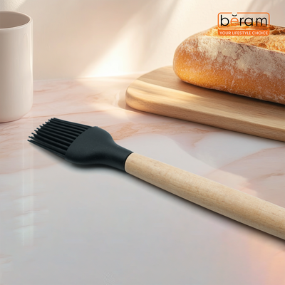 Beram  Silicone Oil Brush Cooking Utensil With Wooden Handles Heat Resistant Bpa Free Non-Stick Kitchen Tools For Cooking Baking Mixing Stirring Serving Frying Grilling – Black (Single Oil Brush)