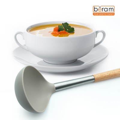 Beram  Silicone Kitchen Utensil Set  Heat-Resistant Cooking Tools With Stainless Steel & Wooden Handles  Bpa-Free, Non-Stick Safe For Cooking Baking & More.(Beije) (Single Soup Ladle)
