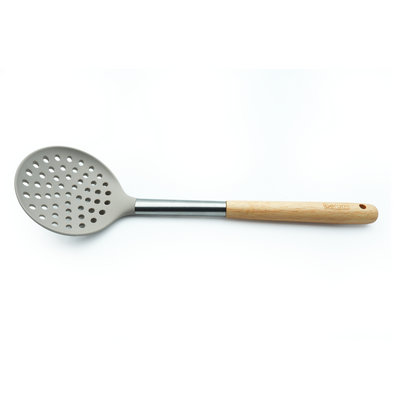 Beram Silicone Kitchen Utensil Set  Heat-Resistant Cooking Tools With Stainless Steel & Wooden Handles  Bpa-Free, Non-Stick Safe For Cooking Baking & More.(Beije) (Single Skimmer)