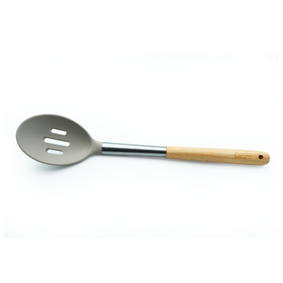Beram  Silicone Kitchen Utensil Set  Heat-Resistant Cooking Tools With Stainless Steel & Wooden Handles  Bpa-Free, Non-Stick Safe For Cooking Baking & More.(Beije) (Single Slotted Spoon)