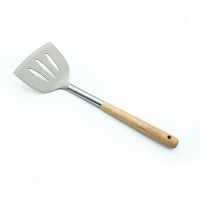 Beram  Silicone Kitchen Utensil Set  Heat-Resistant Cooking Tools With Stainless Steel & Wooden Handles  Bpa-Free, Non-Stick Safe For Cooking Baking & More.(Beije) (Single Slotted Shovel)