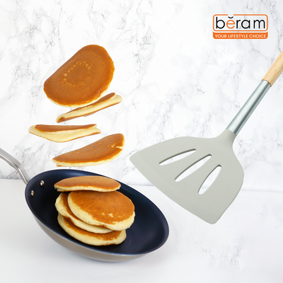 Beram  Silicone Kitchen Utensil Set  Heat-Resistant Cooking Tools With Stainless Steel & Wooden Handles  Bpa-Free, Non-Stick Safe For Cooking Baking & More.(Beije) (Single Slotted Shovel)