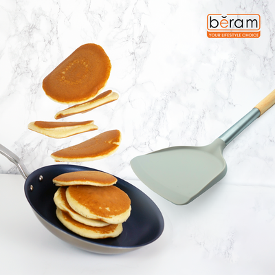 Beram Silicone Kitchen Utensil Set  Heat-Resistant Cooking Tools With Stainless Steel & Wooden Handles  Bpa-Free, Non-Stick Safe For Cooking Baking & More.(Beije) (Single Solid Shovel)