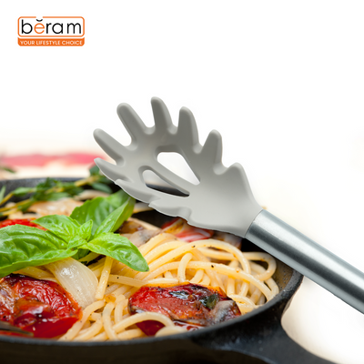 Beram  Silicone Kitchen Utensil Set  Heat-Resistant Cooking Tools With Stainless Steel & Wooden Handles  Bpa-Free, Non-Stick Safe For Cooking Baking & More.(Beije) (Single Spaghetti Server)