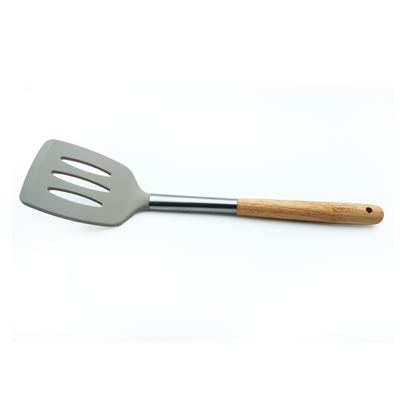Beram  Silicone Kitchen Utensil Set  Heat-Resistant Cooking Tools With Stainless Steel & Wooden Handles  Bpa-Free, Non-Stick Safe For Cooking Baking & More.(Beije) (Single Slotted Turner)