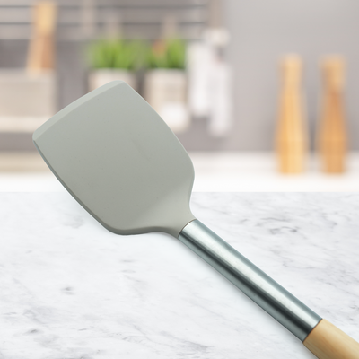Beram  Silicone Kitchen Utensil Set  Heat-Resistant Cooking Tools With Stainless Steel & Wooden Handles  Bpa-Free, Non-Stick Safe For Cooking Baking & More.(Beije) (Single Solid Turner)