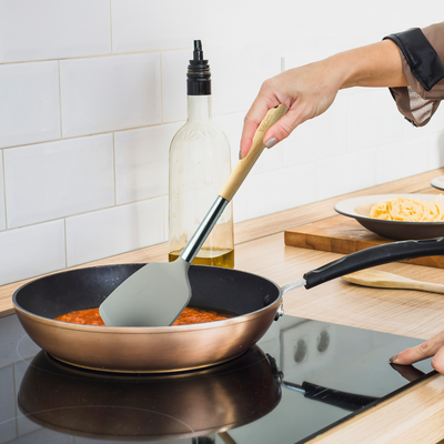 Beram  Silicone Kitchen Utensil Set  Heat-Resistant Cooking Tools With Stainless Steel & Wooden Handles  Bpa-Free, Non-Stick Safe For Cooking Baking & More.(Beije) (Single Solid Turner)