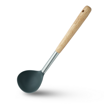 Beram Silicone Spatula Set With Wooden & Steel Handles, Heat-Resistant, Bpa-Free, Non-Stick Safe Grey (Single Soup Ladle)