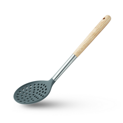 Beram Silicone Spatula Set With Wooden & Steel Handles, Heat-Resistant, Bpa-Free, Non-Stick Safe Grey (Single Skimmer)