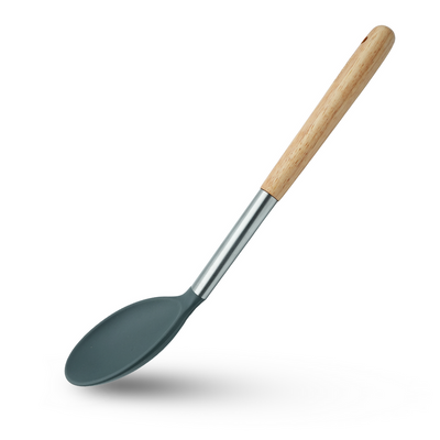 Beram Silicone Spatula Set With Wooden & Steel Handles, Heat-Resistant, Bpa-Free, Non-Stick Safe Grey (Single Serving Spoon)