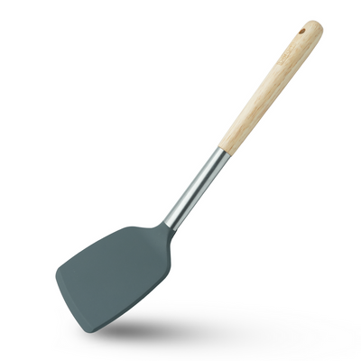 Beram Silicone Spatula Set With Wooden & Steel Handles, Heat-Resistant, Bpa-Free, Non-Stick Safe  Grey (Single Turner)