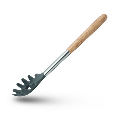 Beram Silicone Spatula Set With Wooden & Steel Handles, Heat-Resistant, Bpa-Free, Non-Stick Safe Grey (Single Pasta Server)